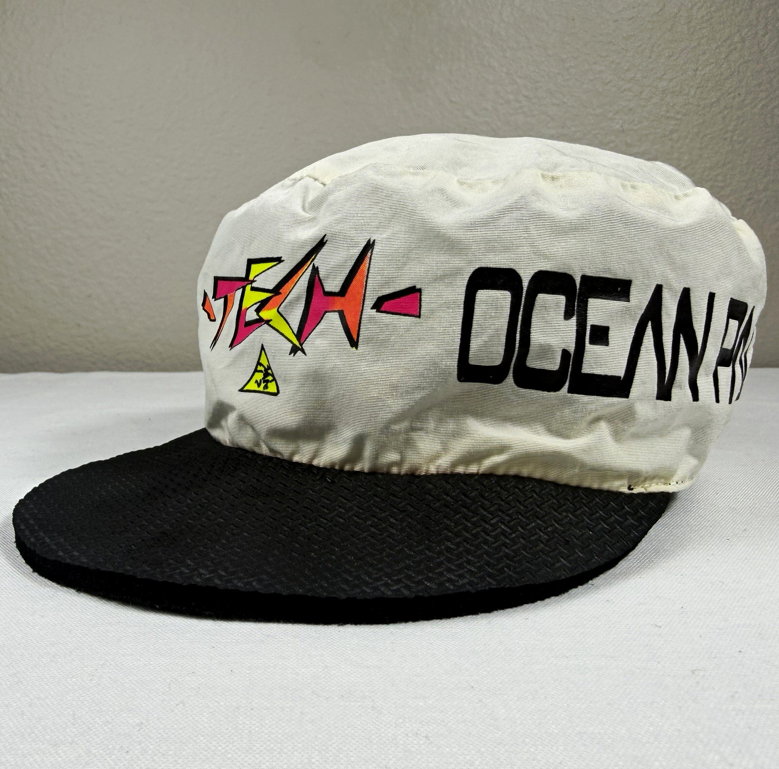 RARE Vtg 90s Ocean Pacific OP TECH Nylon Surf Hat Foam Bill Bungee Toggle