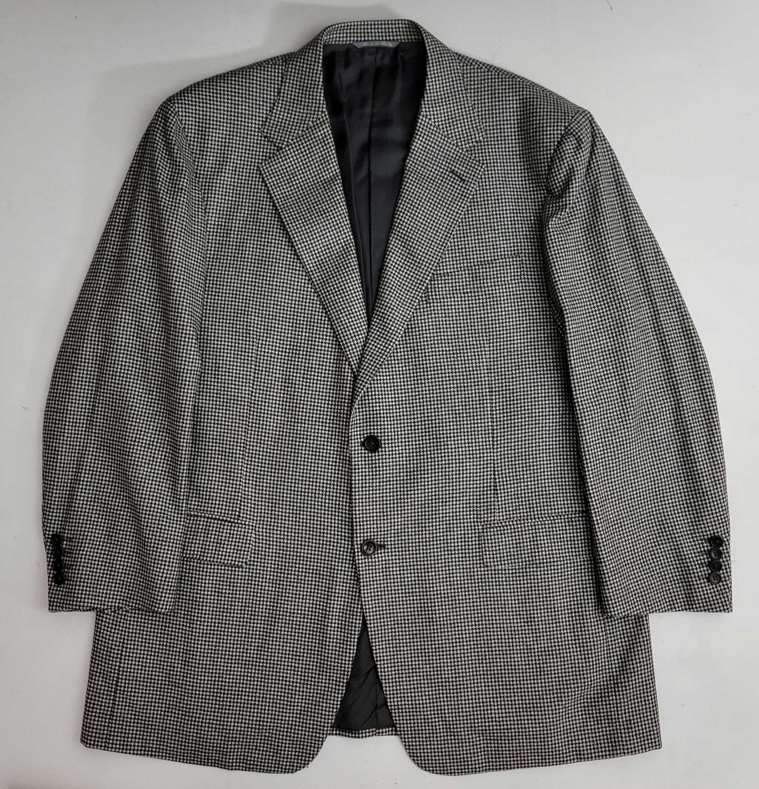 Canali Italy Houndstooth Check 100% Wool 2 Button Sport Coat Blazer 48 L EU 58