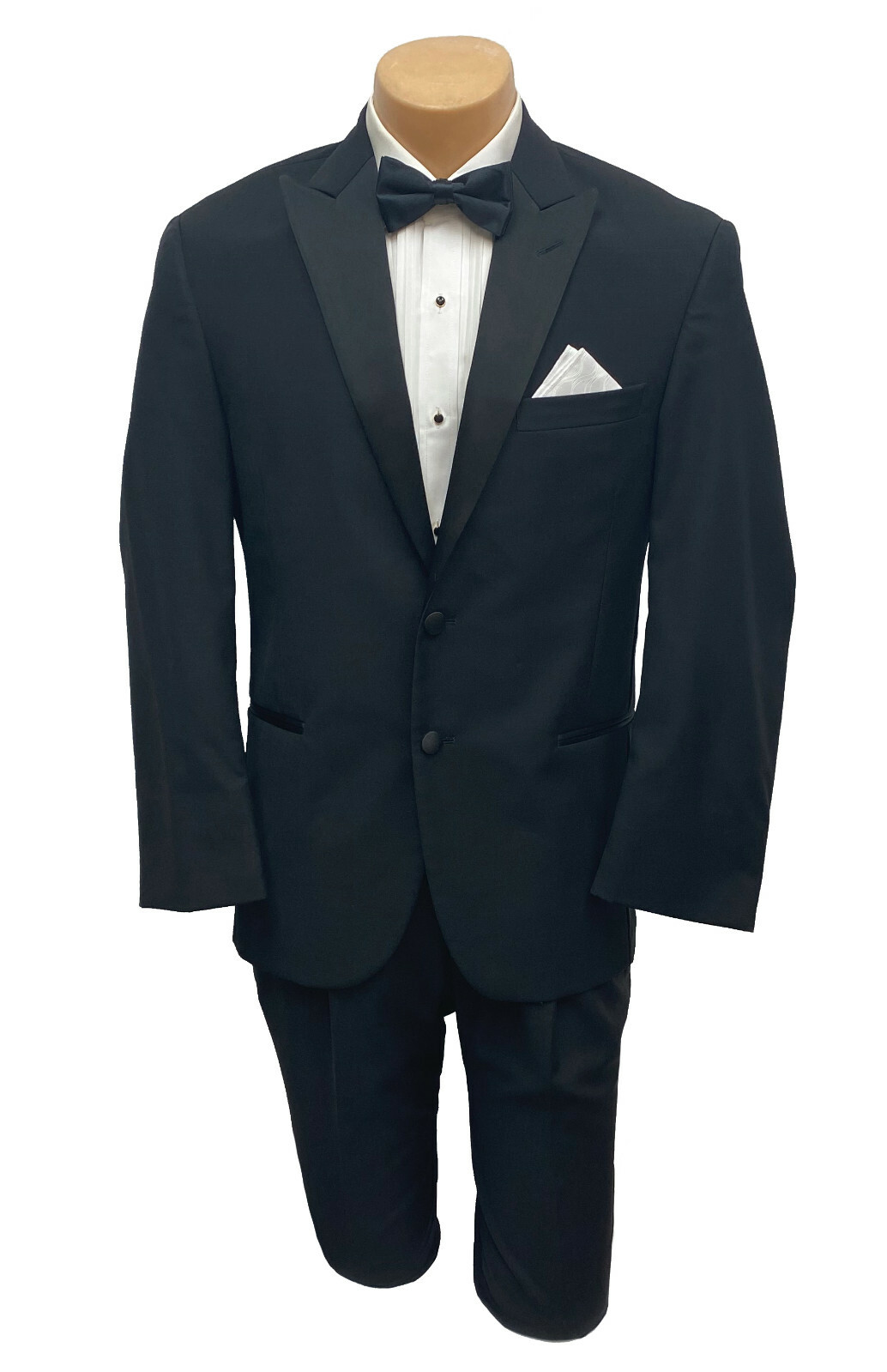 Men’s Black Calvin Klein Tuxedo with Pants Satin Peak Lapels Size 40L 34W