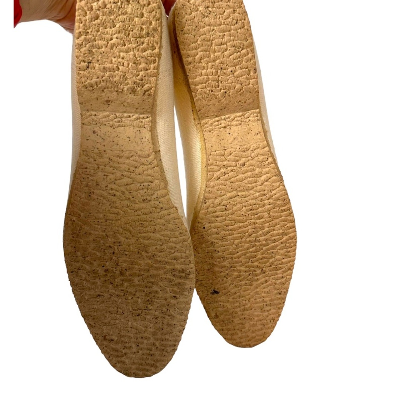 Canvas Ballet Flats Womens Size 10 Textured Rubber Outsole Cream Brown
