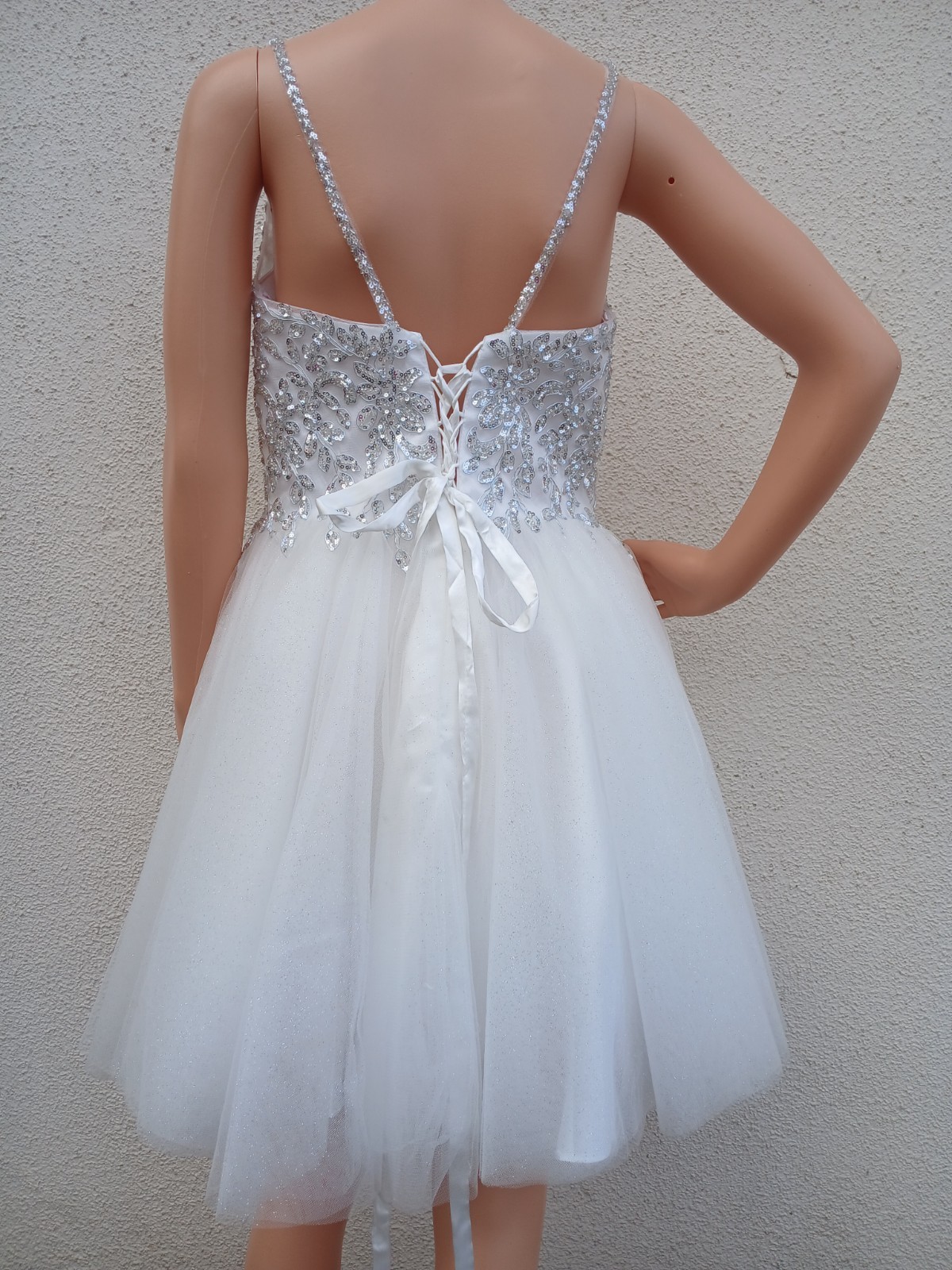 Ladivine Cinderella Divine White Silver Sequin Homecoming Dress Corset Back (L)