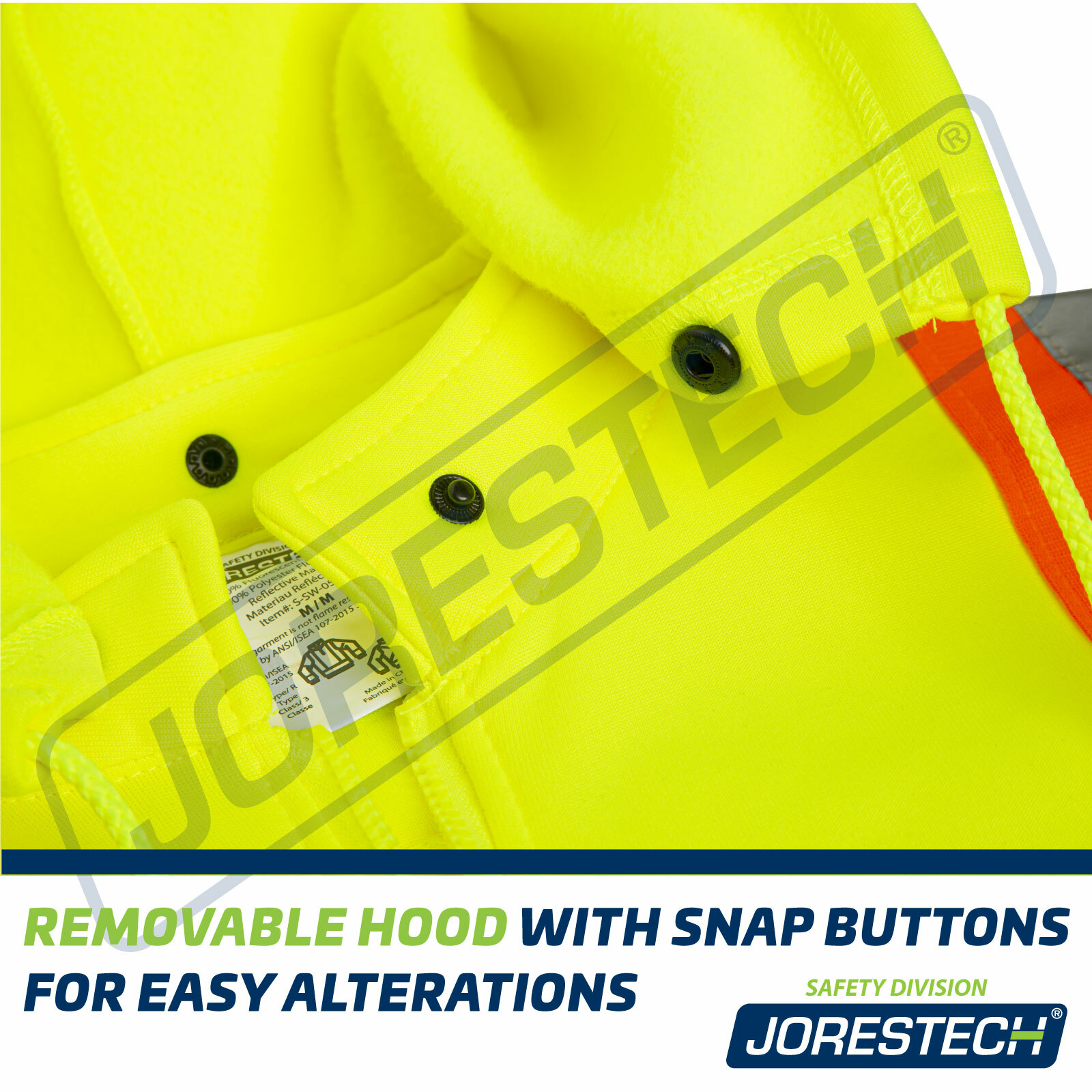 Men’s High Visibility Safety Hoodie Sweater Yellow with X on back Jorestech