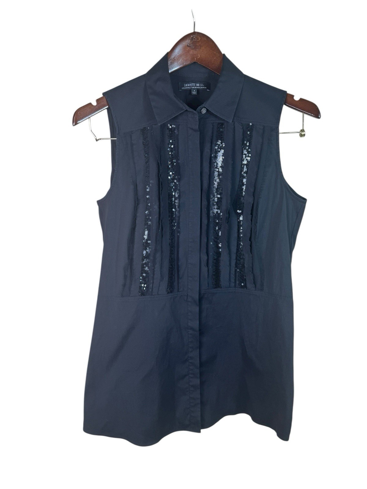 Lafayette 148 Sleeveless Embellished Sequin Button Top Size 4