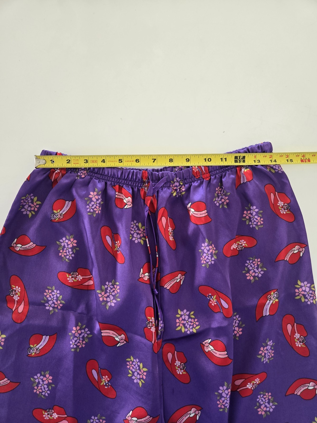 Purple Satin Two-Piece Pajama Set with Red Accent Print Size L
