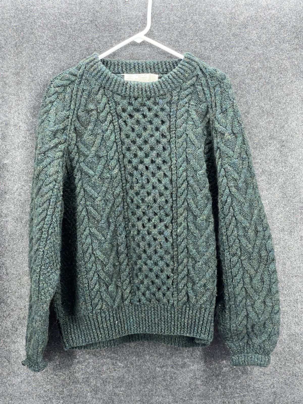 Athena Designs Sweater Wool Fisherman Irish Handknit Made In Ireland – Green
