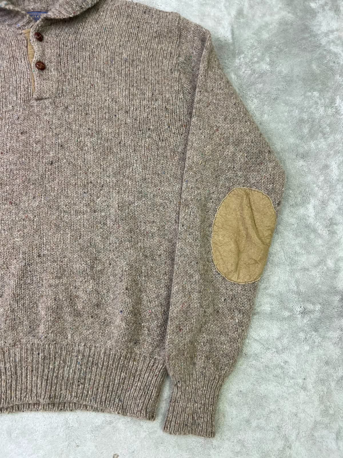 Vintage 1980s Pendleton Pure Virgin Wool Sweater USA Elbow Patch Henley Mock