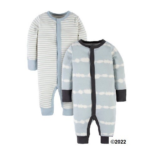 Gerber Modern Moments Baby Boy 2-Piece Blue Tie-Dye/Stripe Coverall Size 0-3M