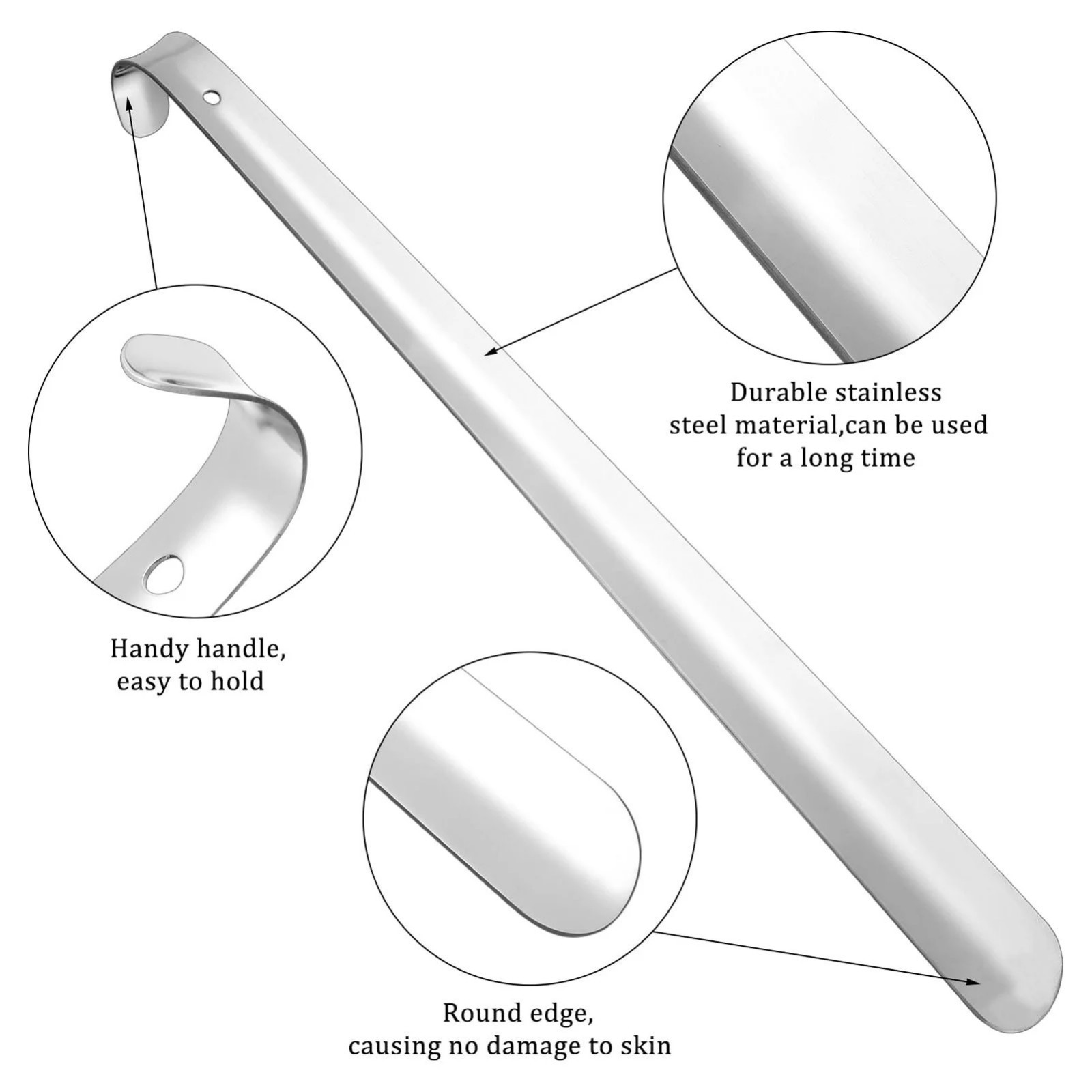 Extra Long Handle Shoe Horn Stainless Steel Handled Metal Shoehorn Horns New