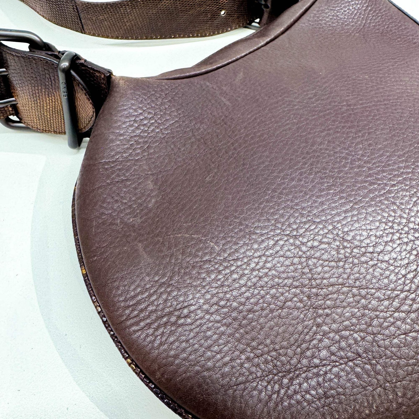 FENDI Selleria Oyster Lizard Embossed Leather Trim Embroidered Brown Leather Sho