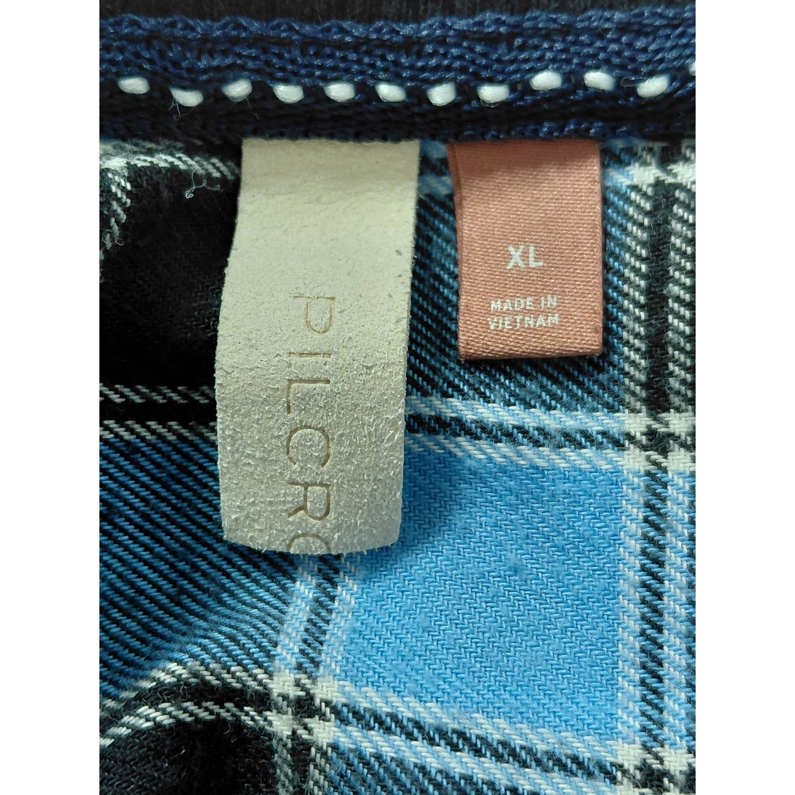 Pilcro Anthropologie Mixed Fabric Plaid Back Sweatshirt Blue Black Size XL