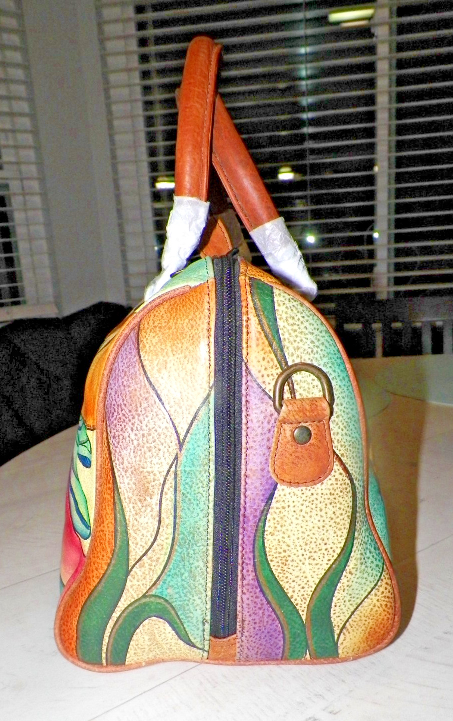 ANUSCHKA HAND PAINTED FLORAL & DRAGONFLIES PURSE NEW WITH TAGS