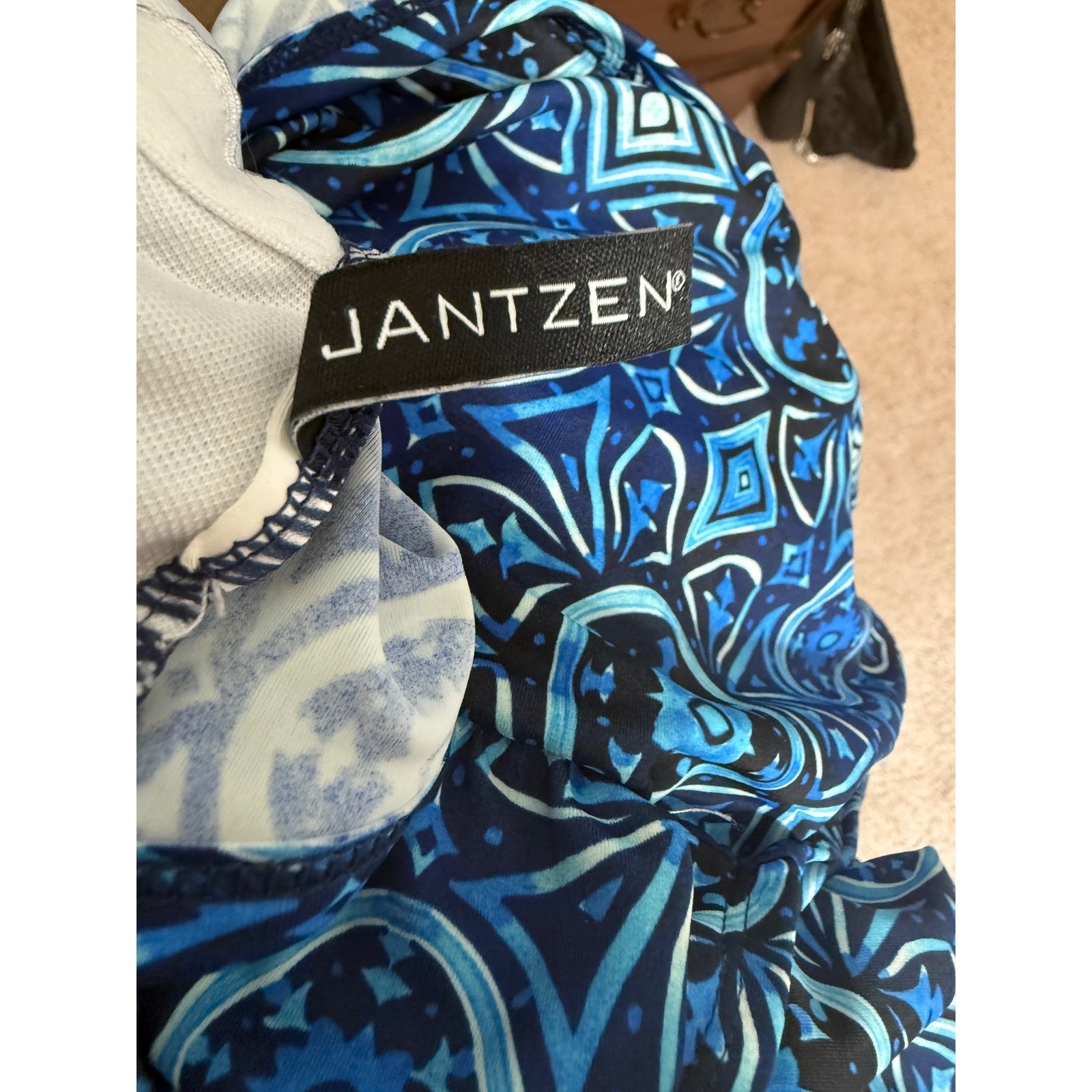 Jantzen Womens Blue Geometric Ruched One Piece Swimsuit Surplice V-Neck Large