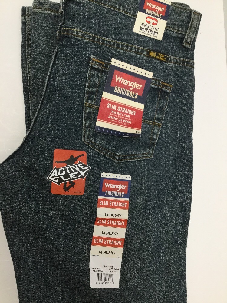 NWT Wrangler Slim Straight Adjustable Waistband Slim Straight Jeans Hazy Meadow