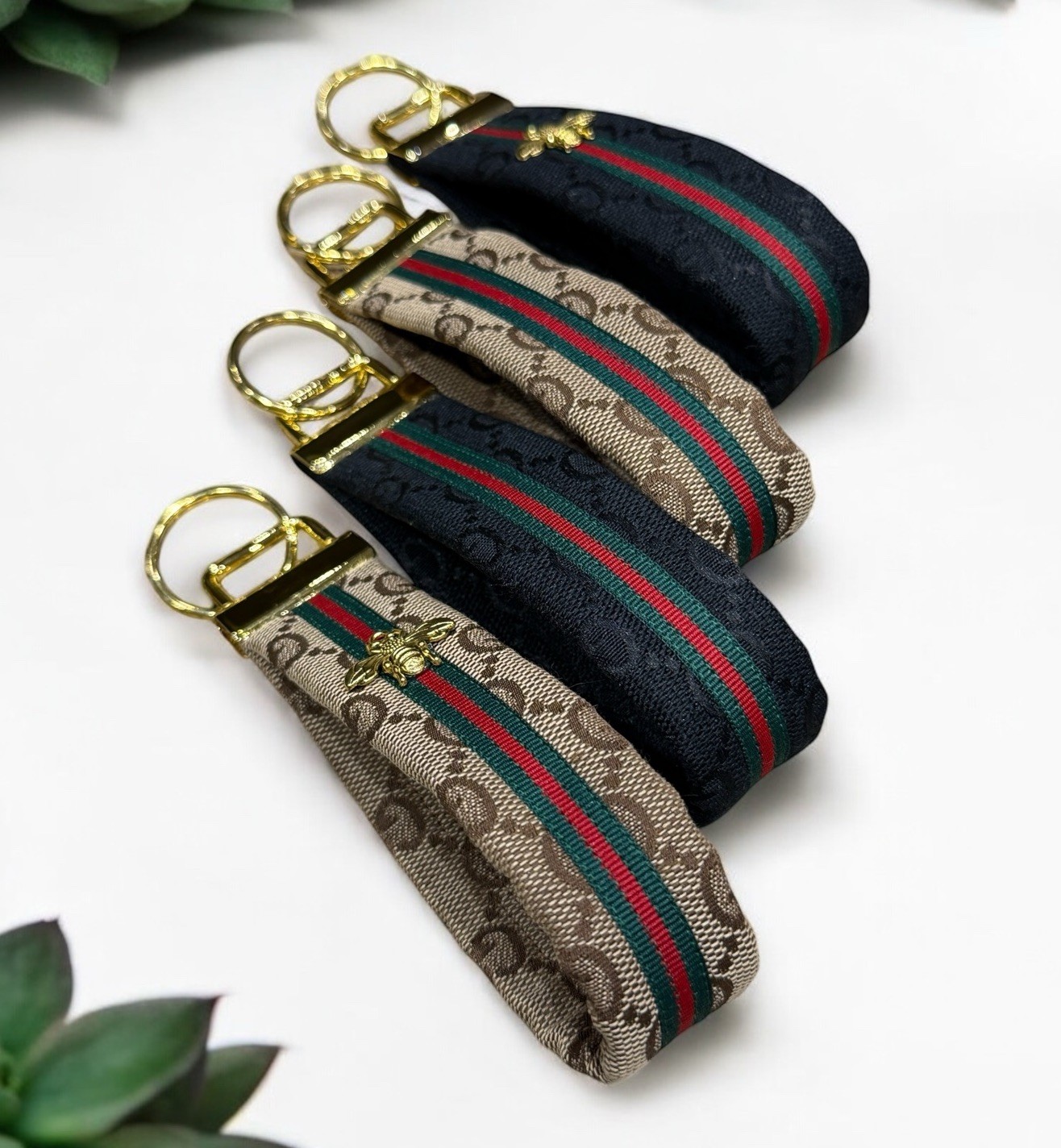 GUCCI KEY FOB WRISTLET Keychain With Gold Hardware With Or Without Gold Bee