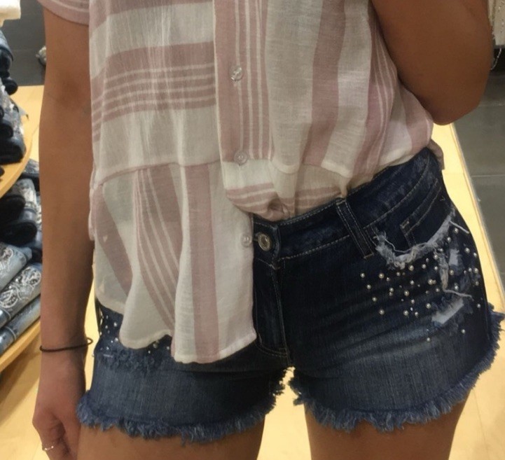 KanCan Indigo Jean Shorts with Sparkly/pearl Embellishments