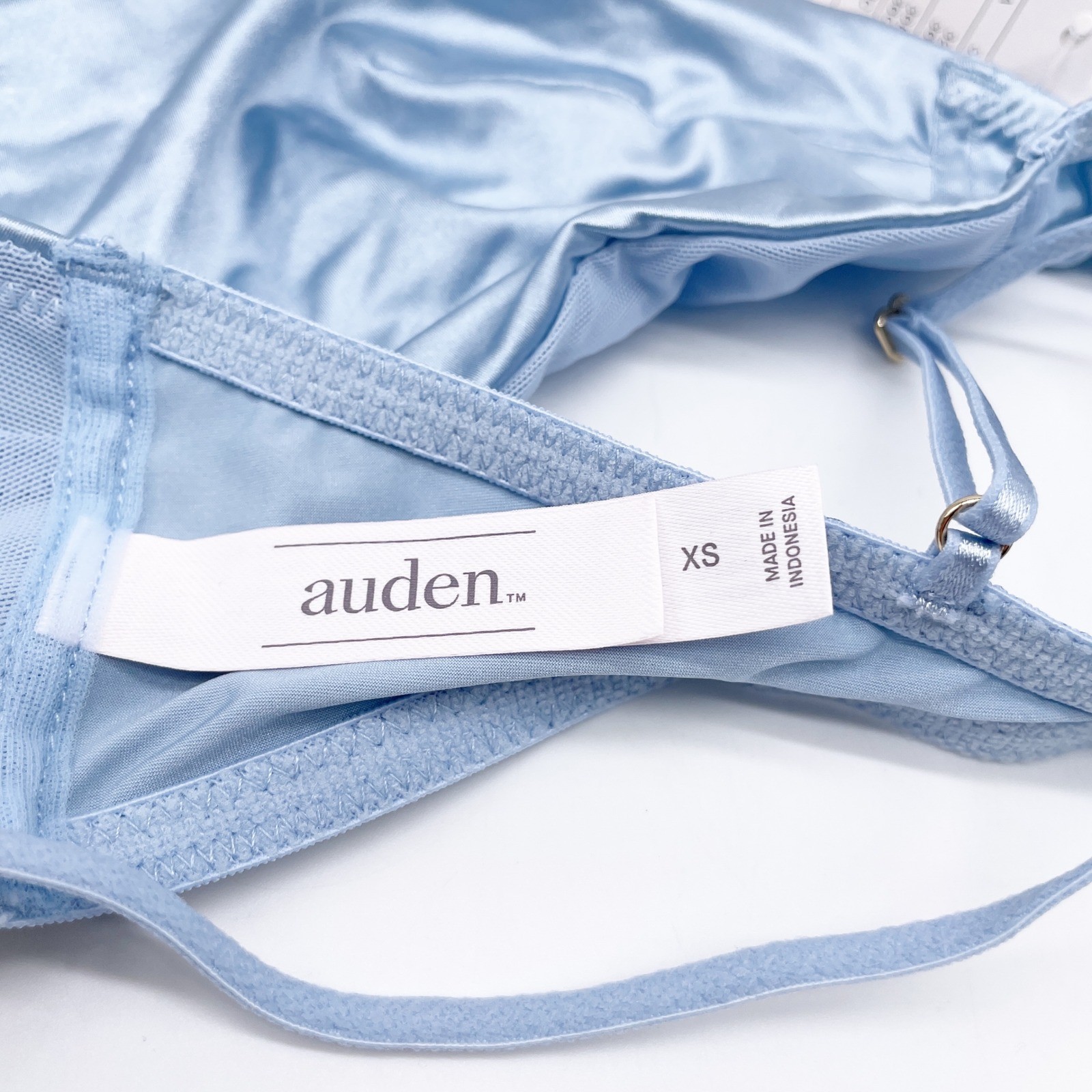 Auden Women’s Light Blue Adjustable Straps Hook Back Satin Bralette Size XS