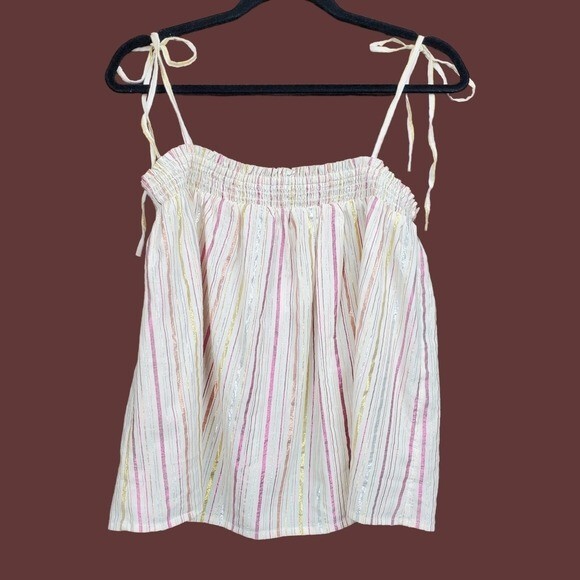 Loft Womens Sleeveless Ivory Multicolor Striped Shoulder Tie Top Size S NWT