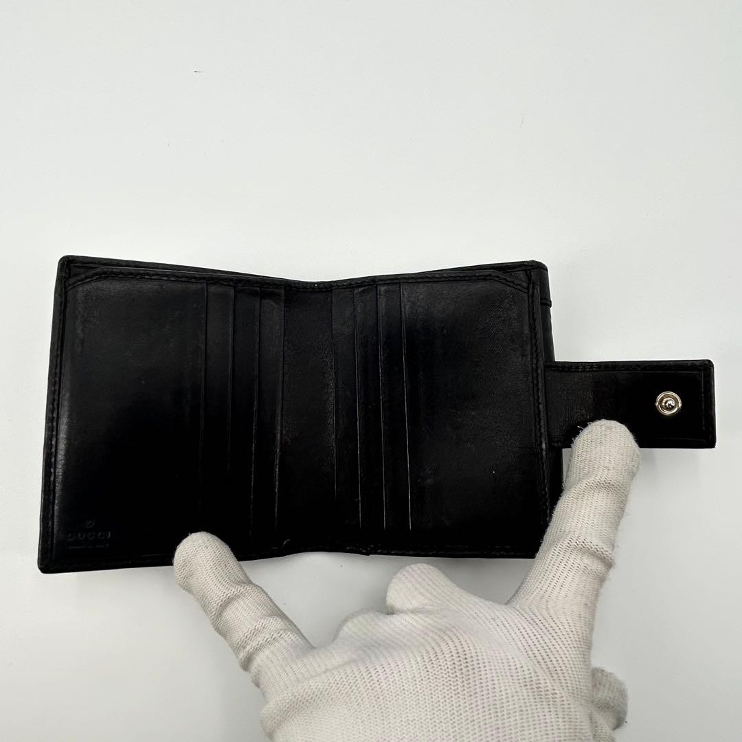 Excellent condition GUCCI Folding Wallet Horsebit Plate Shima Leather Black