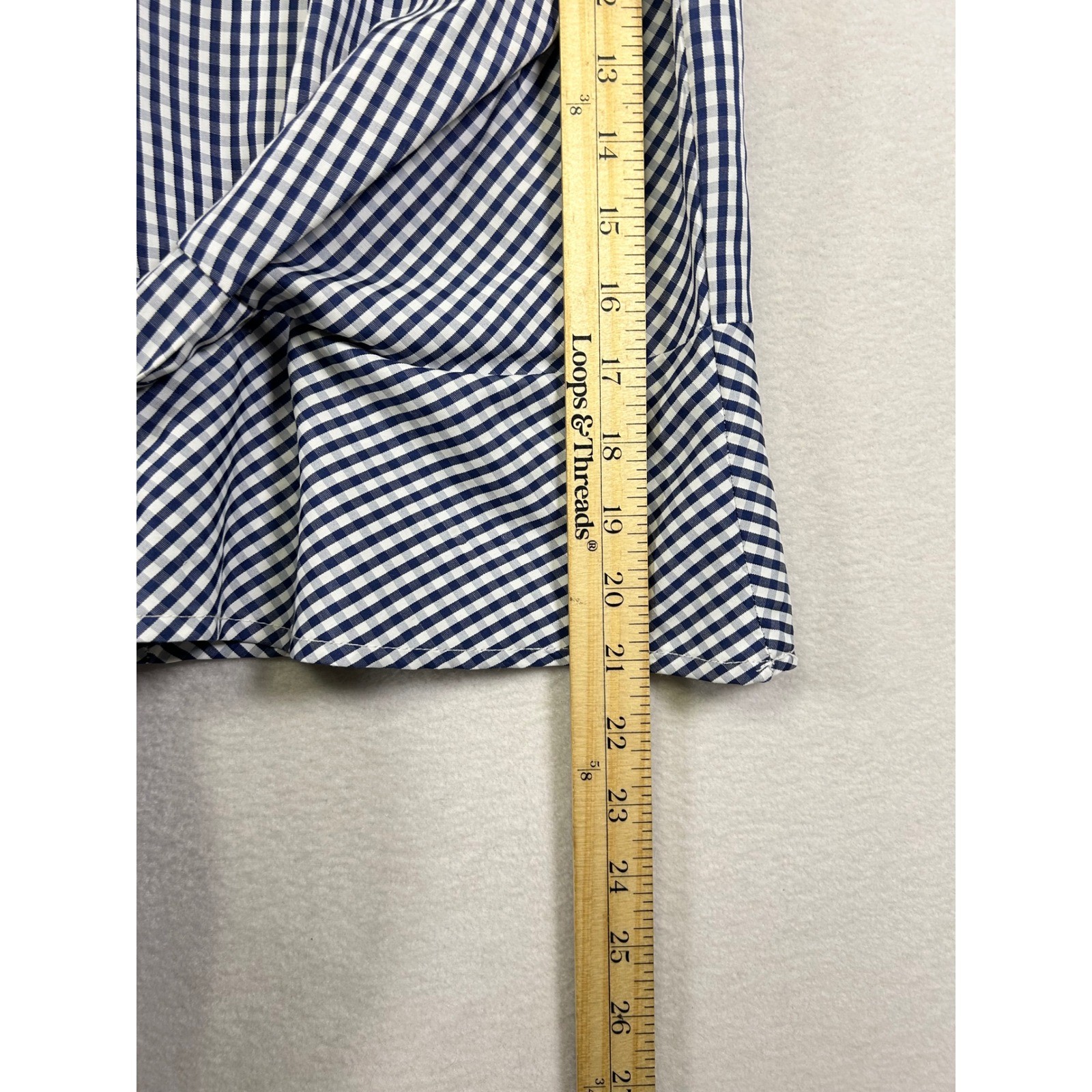 Roommates Navy White Gingham Tie Front Flutter Sleeve Top Women’s Medium