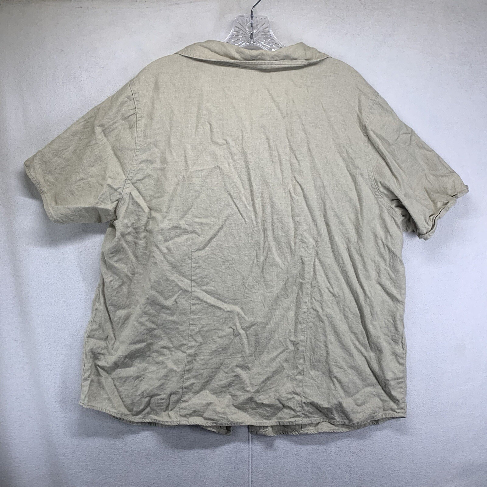Women’s 16W Button Down Collar Top Linen Cotton Natural Neutral Earthy Pockets