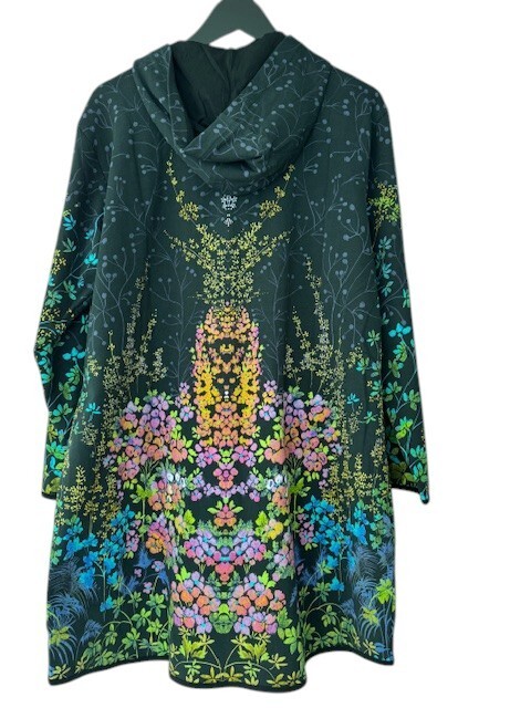 Johnny Was Magic Garden Long Hoodie Coat Cotton Floral Zip Jacket Navy Blue NEW