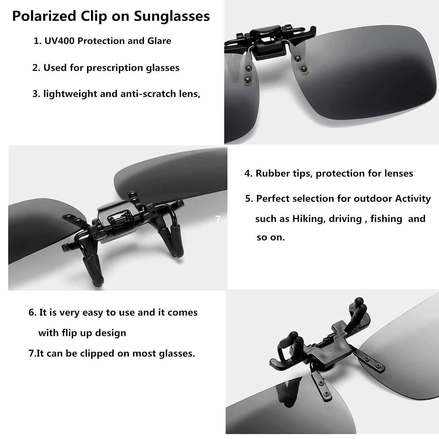 5 Pack Clip On Polarized Flip Up Sunglasses Night Driving Glasses For Men Women