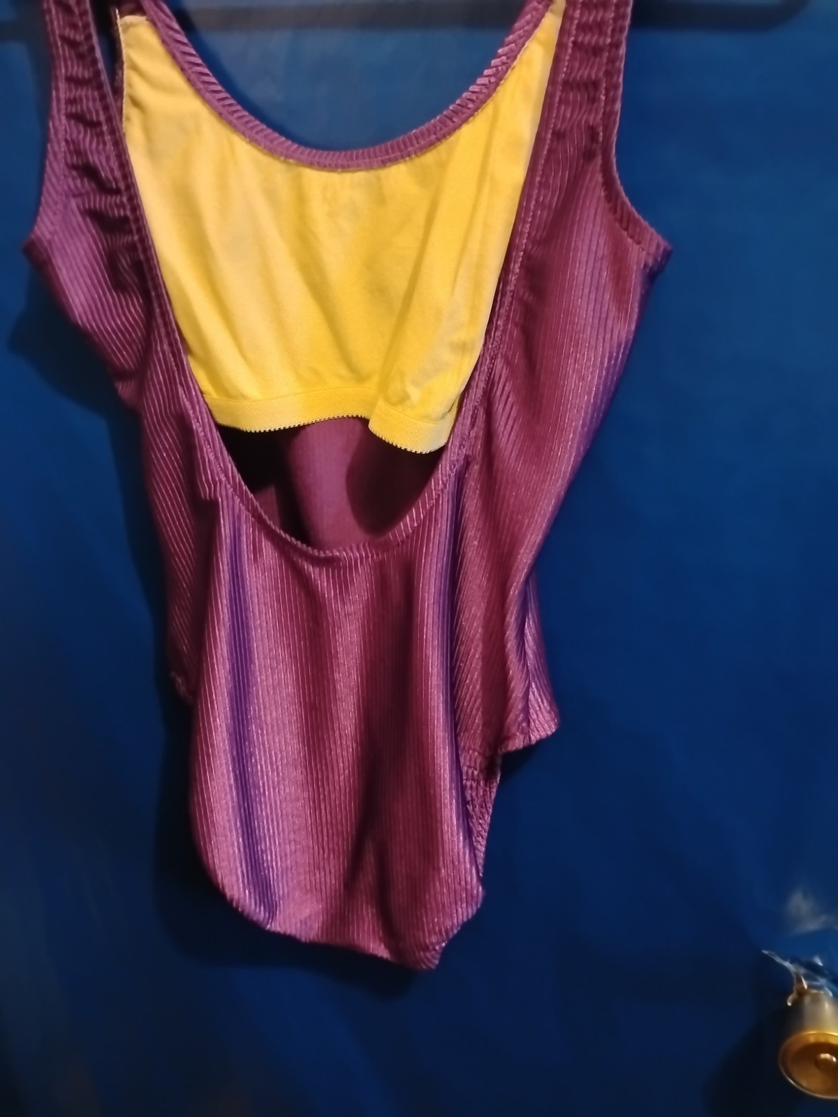 White Stag Size M 10 Purple Vertical Striped One Piece Swimsuit With Sheer…