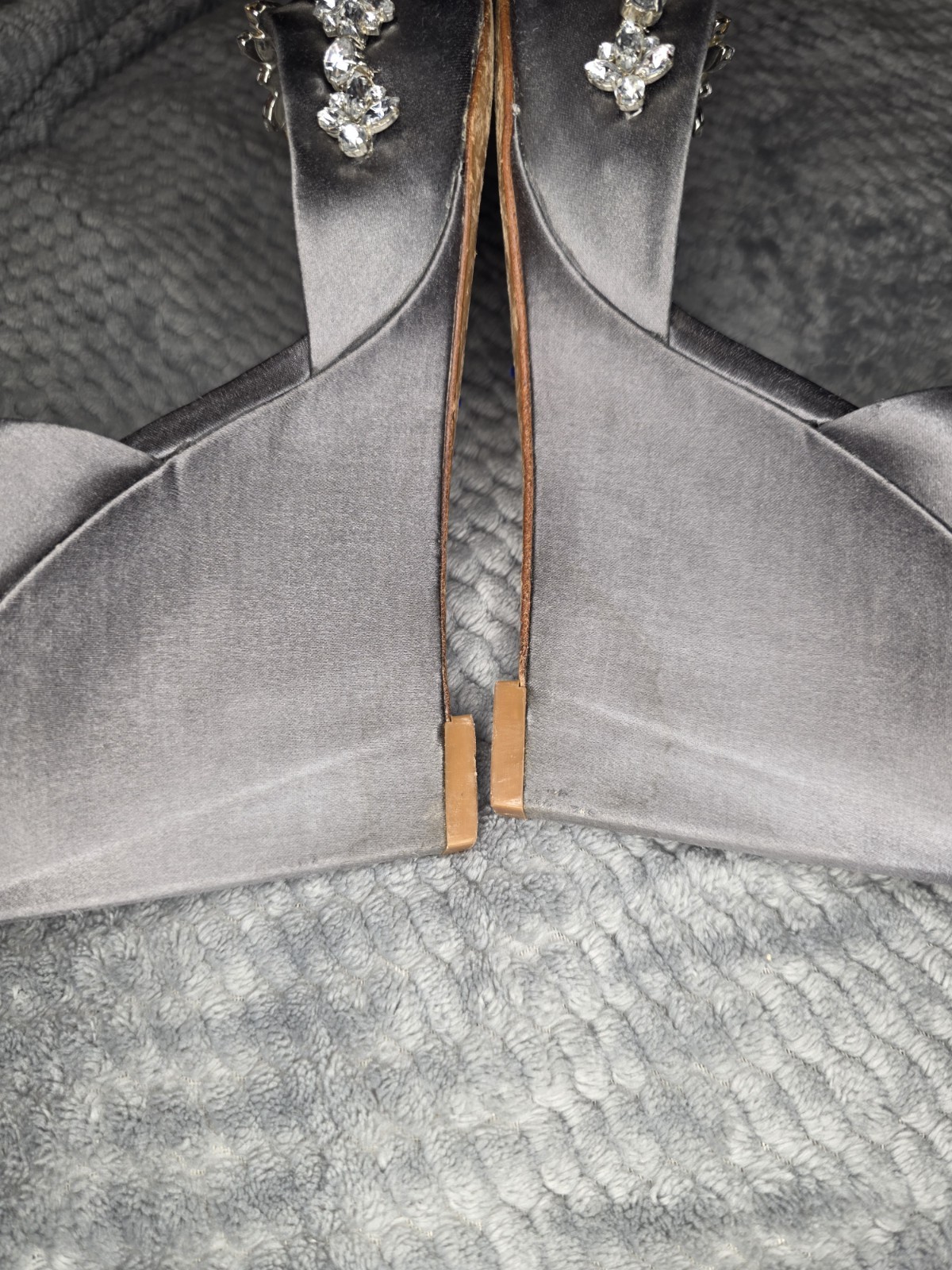 David Tutera Women’s Gray Satin Open Toe Wedge Heels with Rhinestone Accents