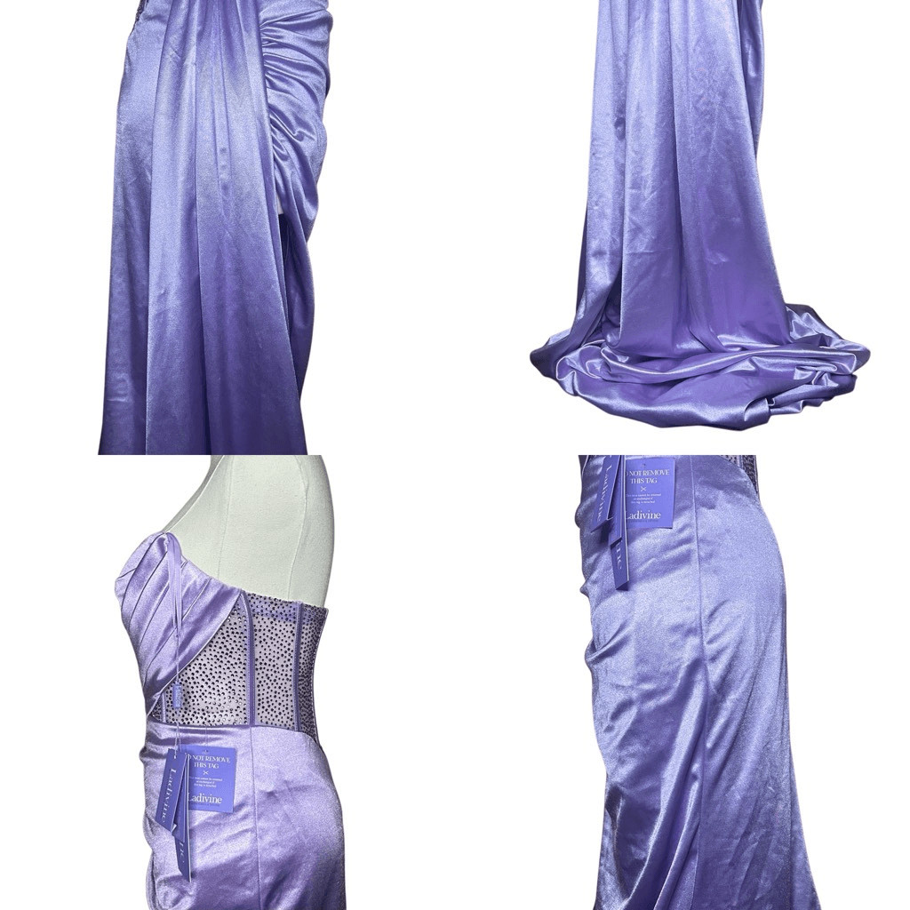 NWT Ladivine By Cinderella Divine Lavender Prom Long Gown Size 4 Satin Beaded
