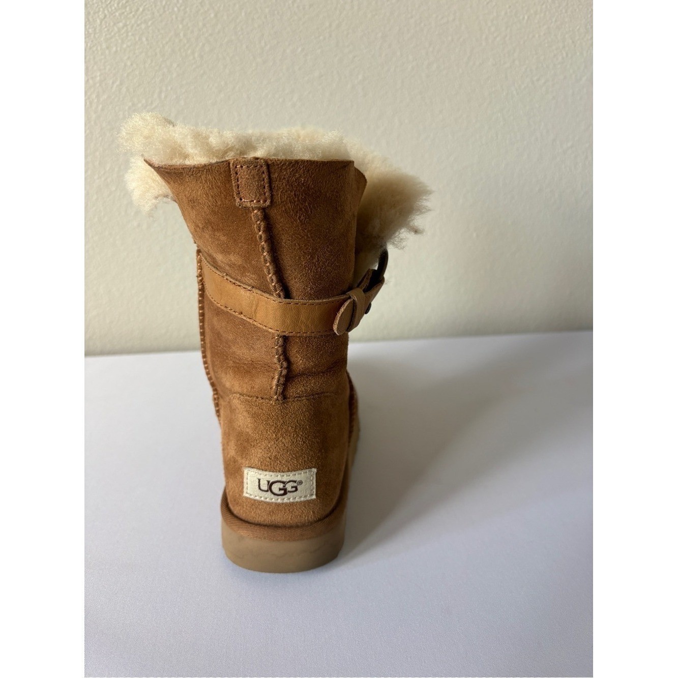 UGG Suede Boots Nash Chestnut Shearling Mid-Calf Boot with Buckle