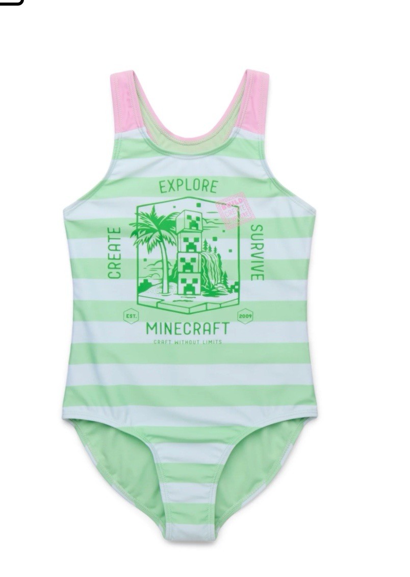 Minecraft Swimsuit Girls Size S (6-6X) One Piece Swim Tank Top Strap NWT
