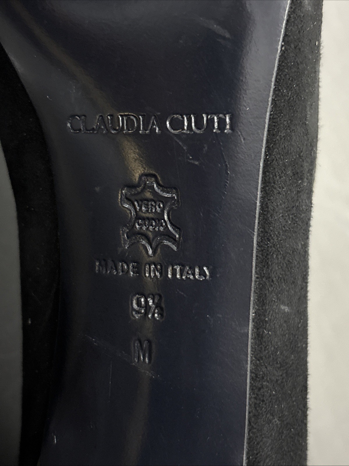 CLAUDIA CIUTI Black Suede & Gold Pointed Toe Heels Pumps Size 9.5 M
