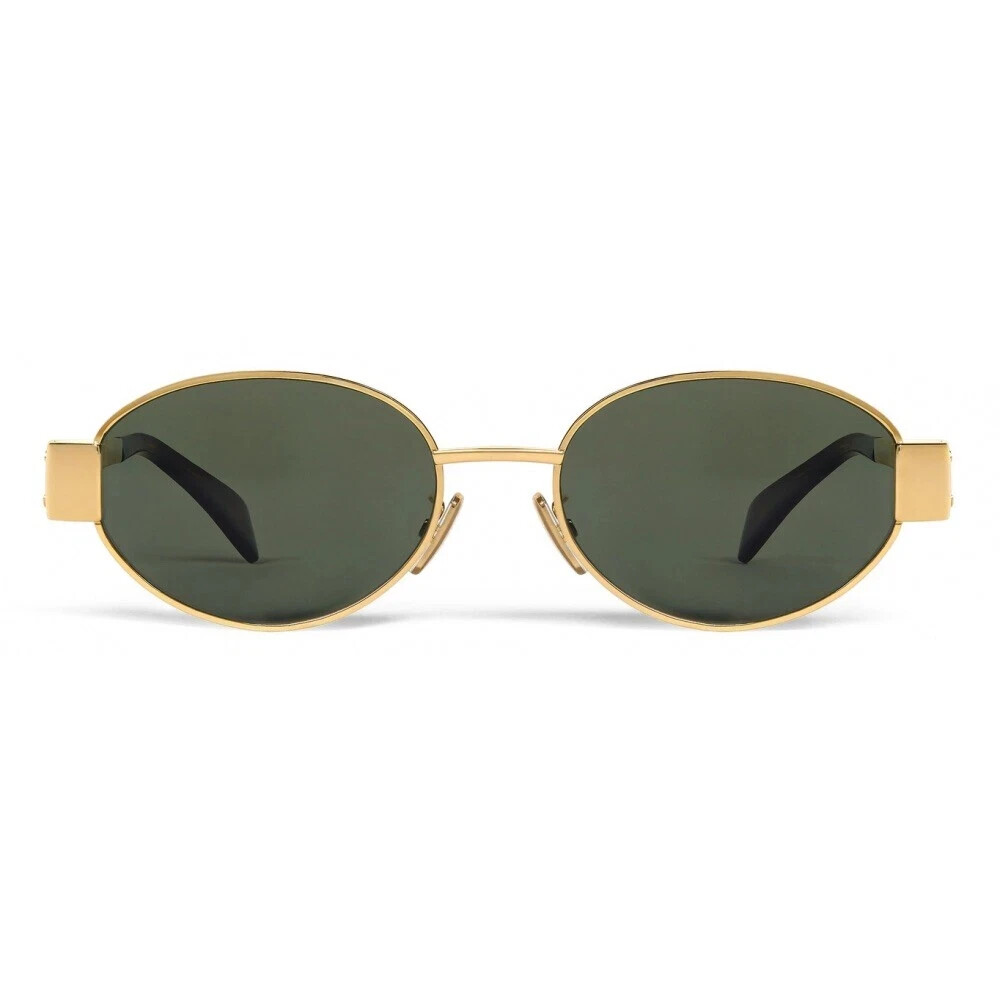 Celine CL40235U 30N Triomphe Metal Oval Sunglasses Gold Green Lens AUTHENTIC