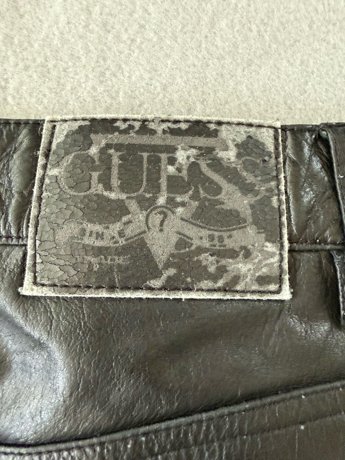 Vintage Guess GJ Leather Pants Mens 36×31 Black Bootcut Y2K Moto Biker Rocker