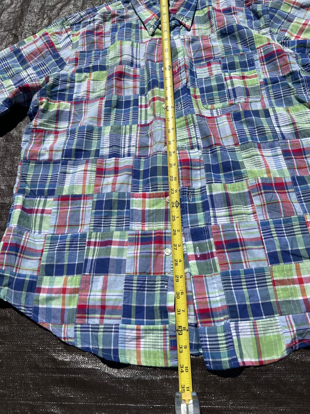 Brooks Brothers Regent Fit Patchwork Madras Short Sleeve Shirt Mens XL Multi