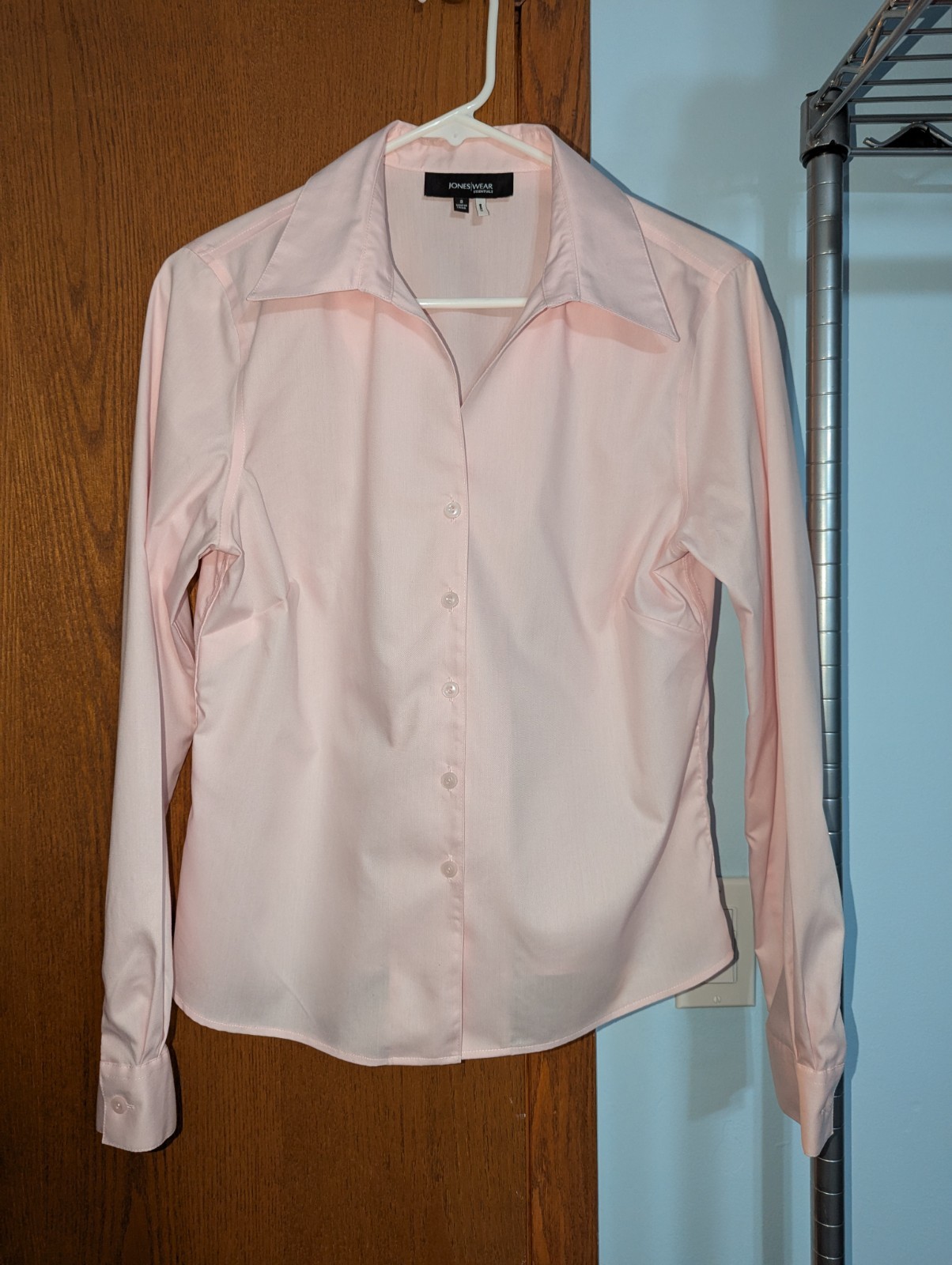 JONES WEAR Women Sz 8 Pink Quick Care Long Sleeve Button Down Professional Shirt