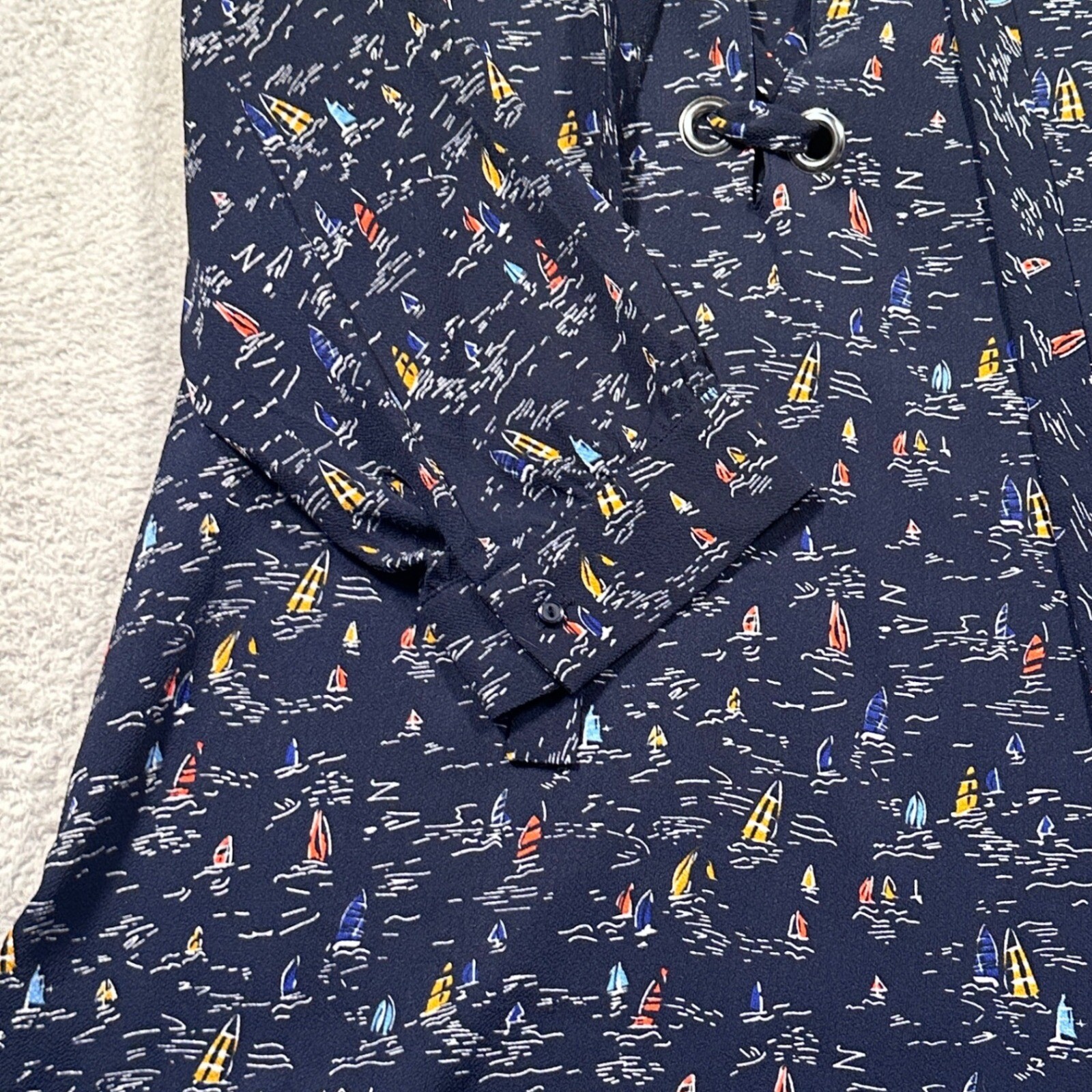 The Limited Sailboat Print Blouse Lace Up 3/4 Sleeve Top Nautical M