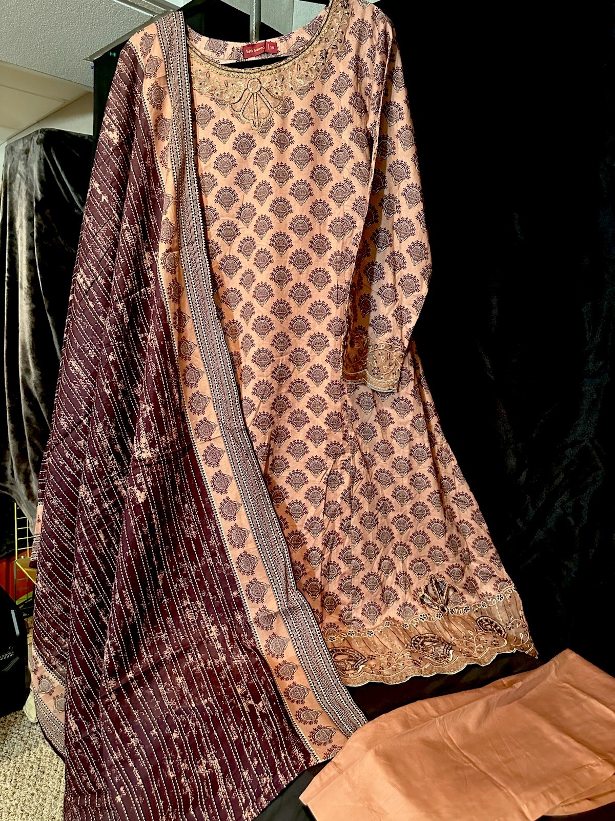 Bin Saeed Lawn Cotton 3 Pc Suit-Premium Cut Work Emb- Aline Style-M & L – $42