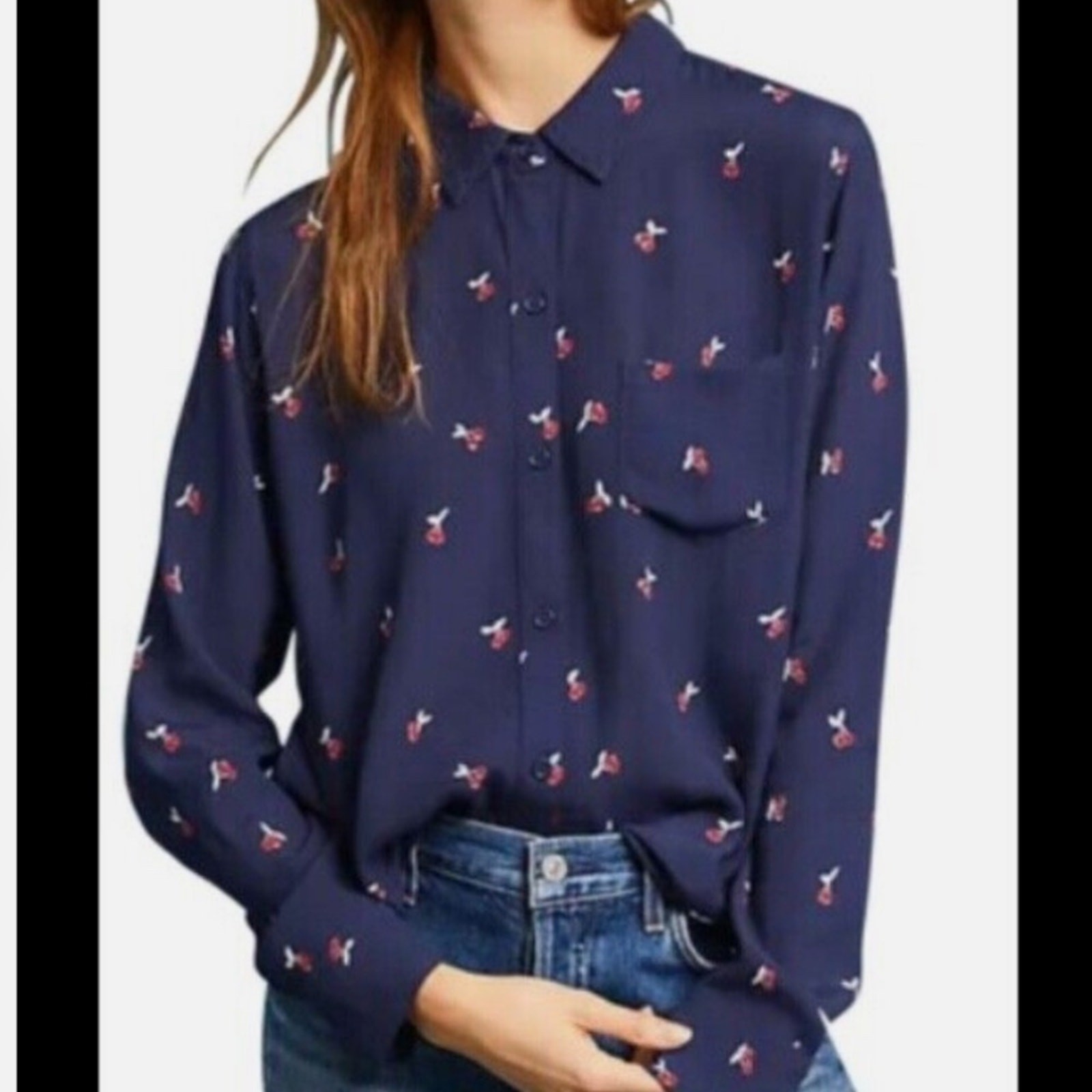 RAILS KATE PRINT SHIRT IN NAVY CHERRIES BUTTON UP SHIRT/BLOUSE button down Fall