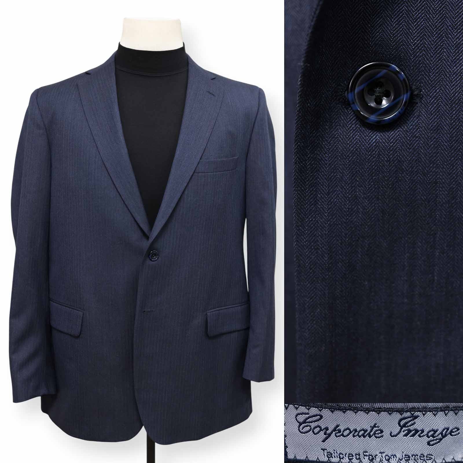 TOM JAMES CORPORATE IMAGE mens blue HERRINGBONE sport coat jacket blazer 44 L