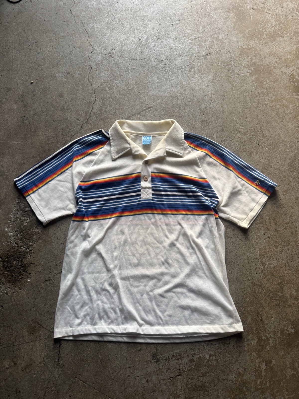 Vintage 80s Ocean Pacific Rainbow Print Button Up Polo Shirt