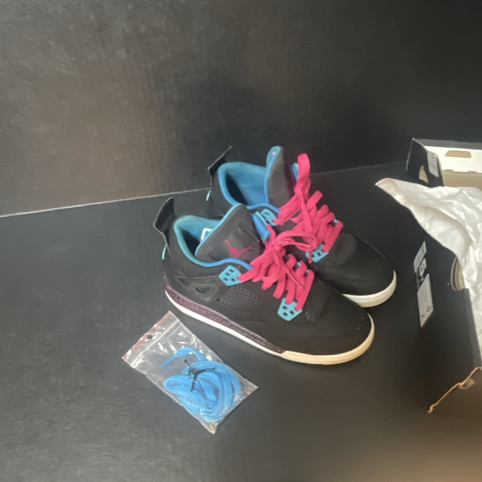 Jordan Air Jordan 4 Unisex Kids Sneakers US 5Y Black/Pink/Blue Leather