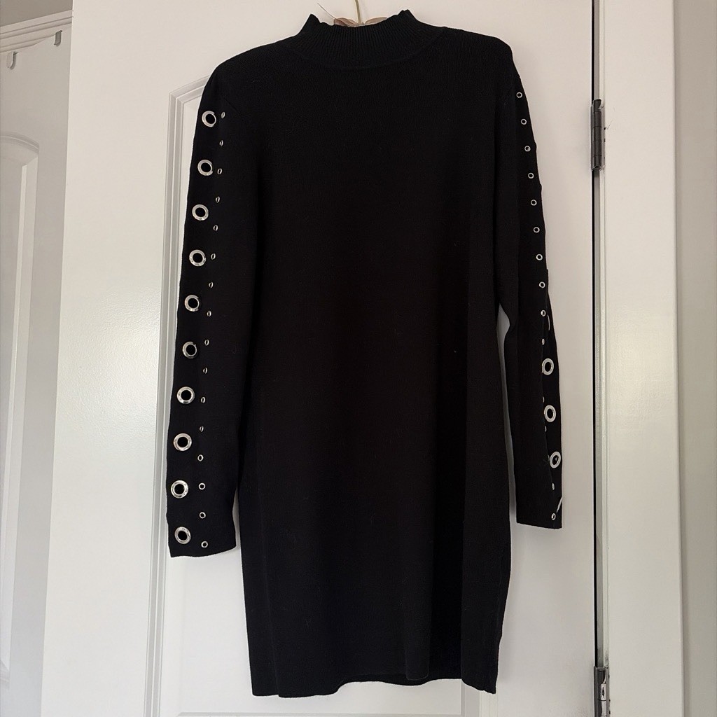 I.N.C International Concepts Black Mock Neck Sweater Dress Grommet Sleeves M