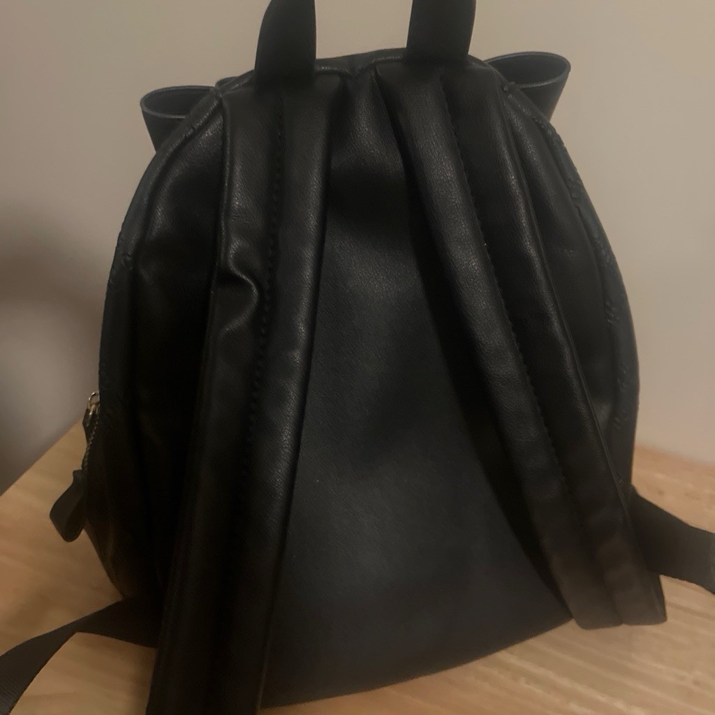 Juicy Couture Black Small Backpack Quilted Logo Bow, Gold Hardware Zip, Charm