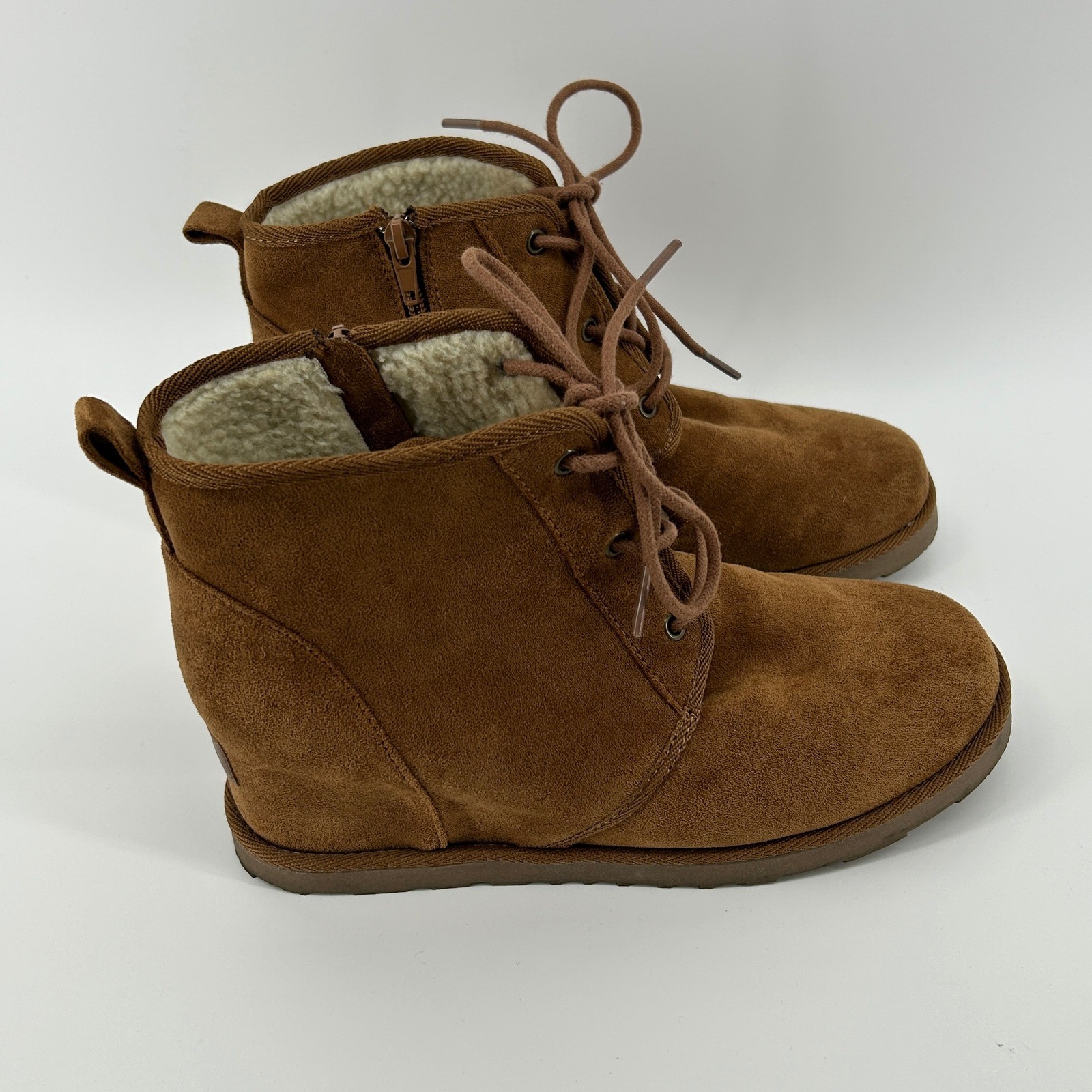 Dunes Kim Brown Faux Suede Lined Hidden Wedge Ankle Boots 9M Fall Streetwear