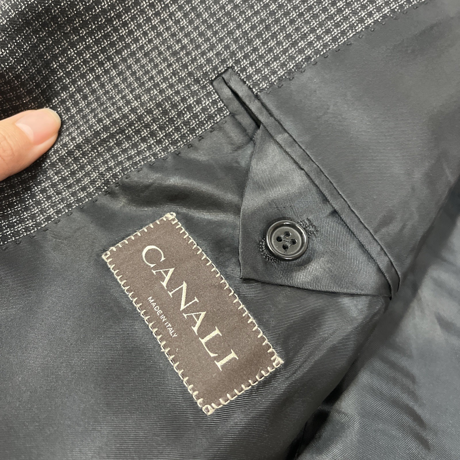 Canali Mens Wool Micro Check Textured Weave Black Blazer Jacket EU 50 /US 40R
