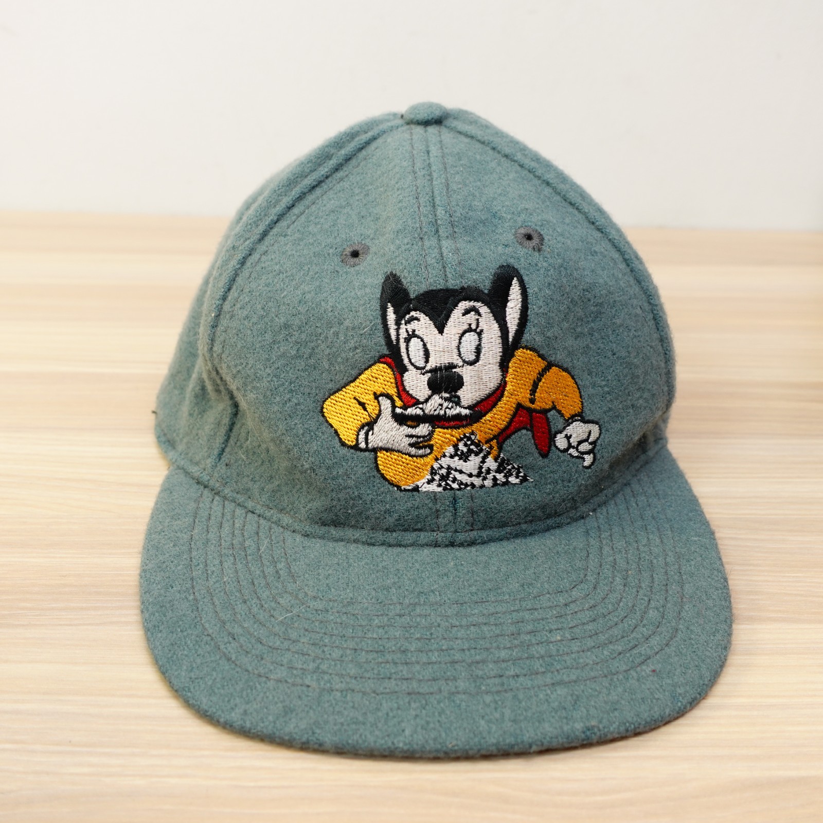 Vintage Mighty Mouse Cap Mens Blue Slate Wool Felt Baseball Dad Cartoon 90s OTTO