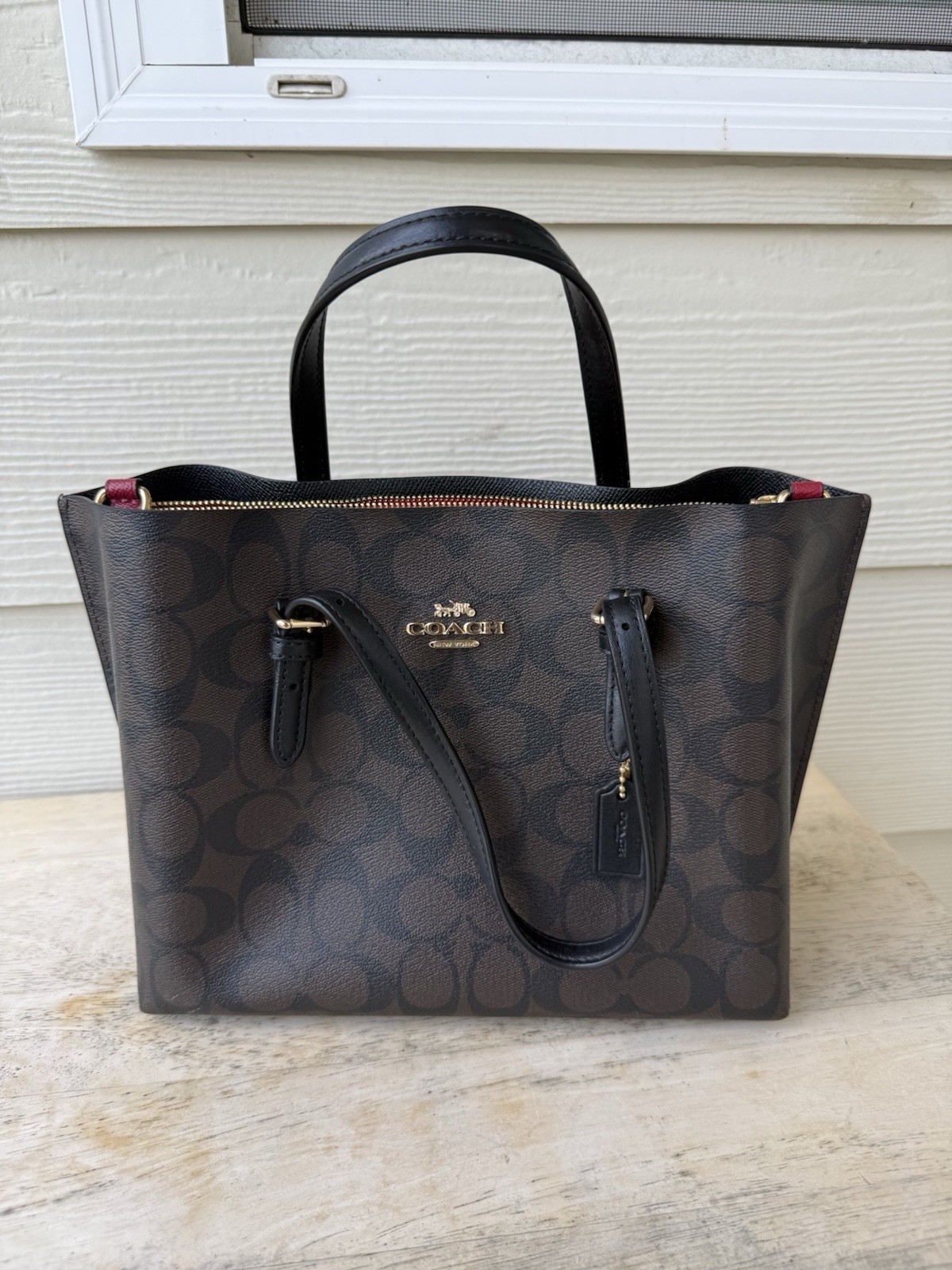 Coach C4250 Mollie Tote 25 2-Way PVC Canvas Leather Black/Brown