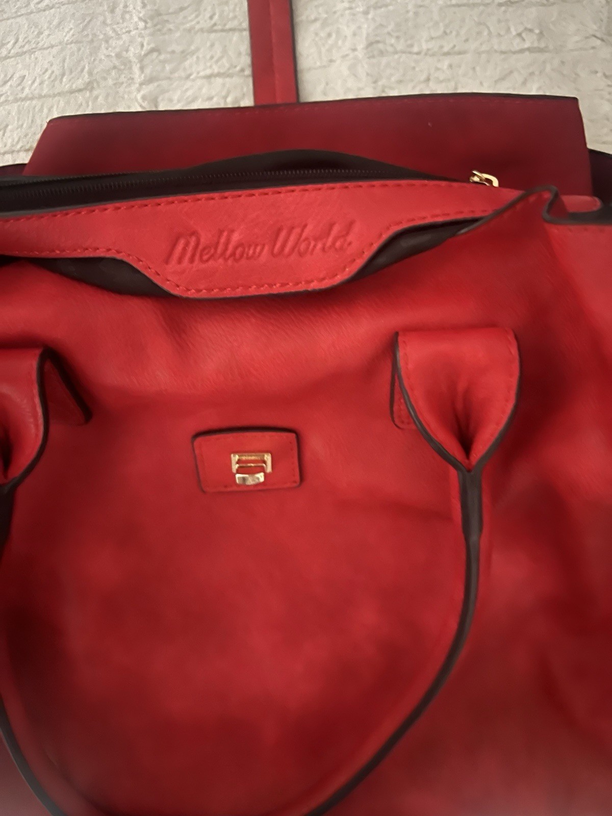 Mellow World Red Large Satchel Handbag Zip Detachable Strap Gold Hardware