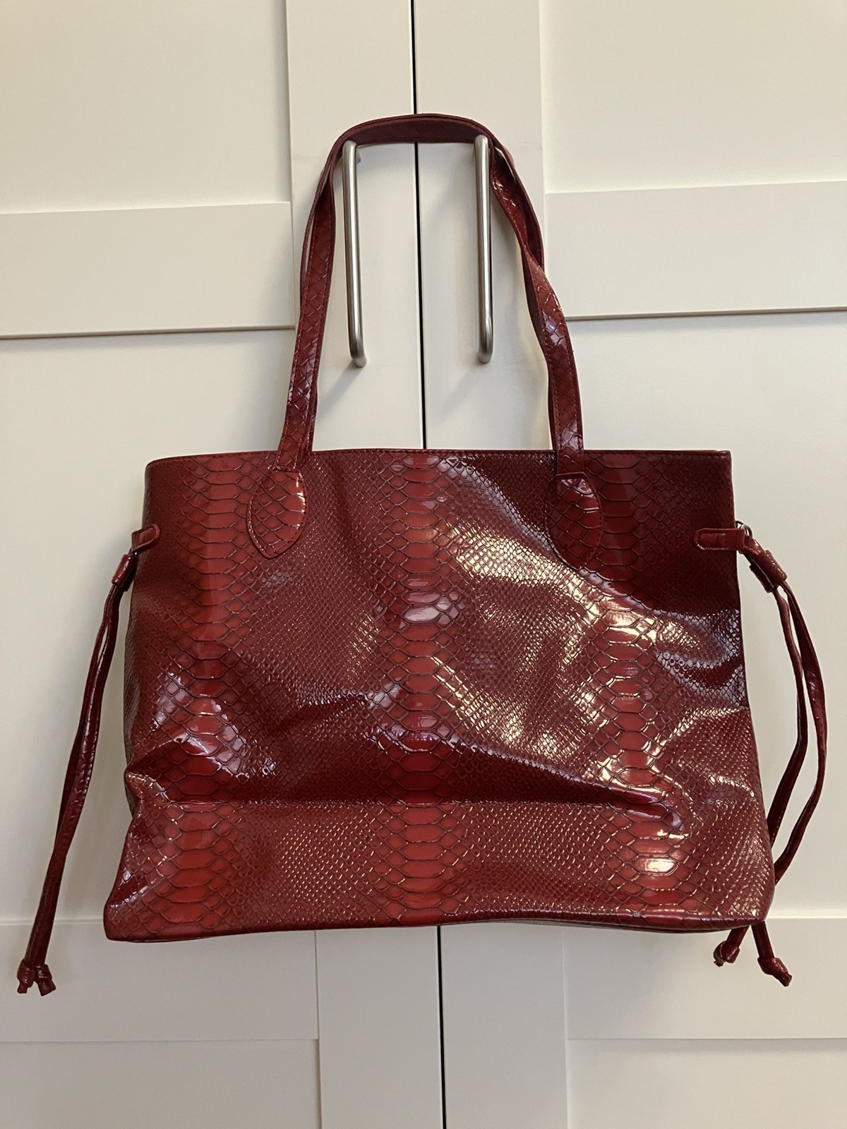 Red Shiseido Large Shoulder Bag Tote Croc embossed print